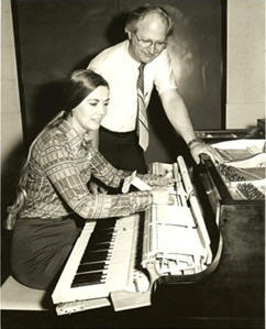 Kathleen Gilkey pictured with LaRoy Edwards of Yamaha Piano Corporation in 1978.